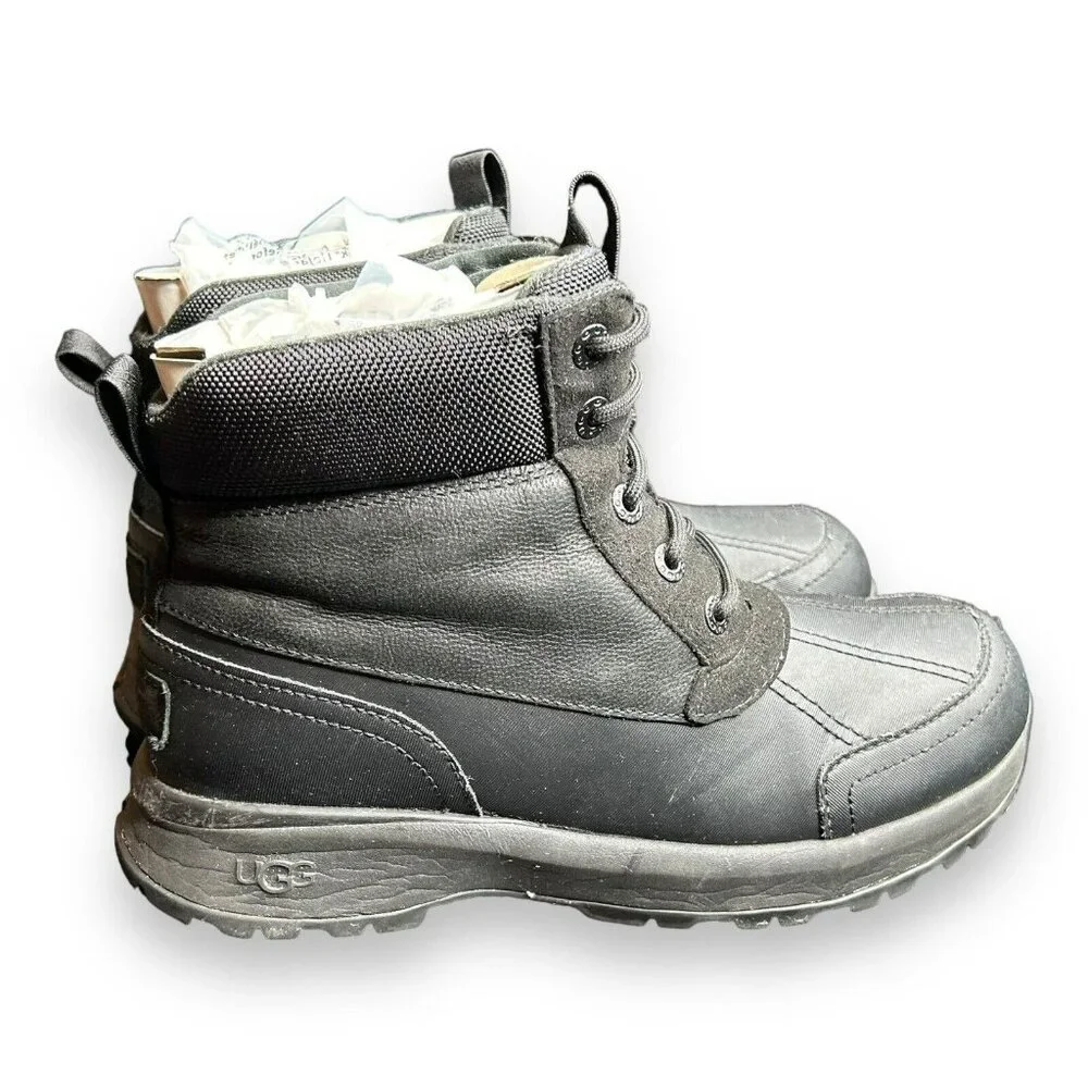 UGG EMMETT DUCK BOOT BLACK LEATHER WATERPROOF LACE UP MEN'S BOOTS US‎ SIZE 7